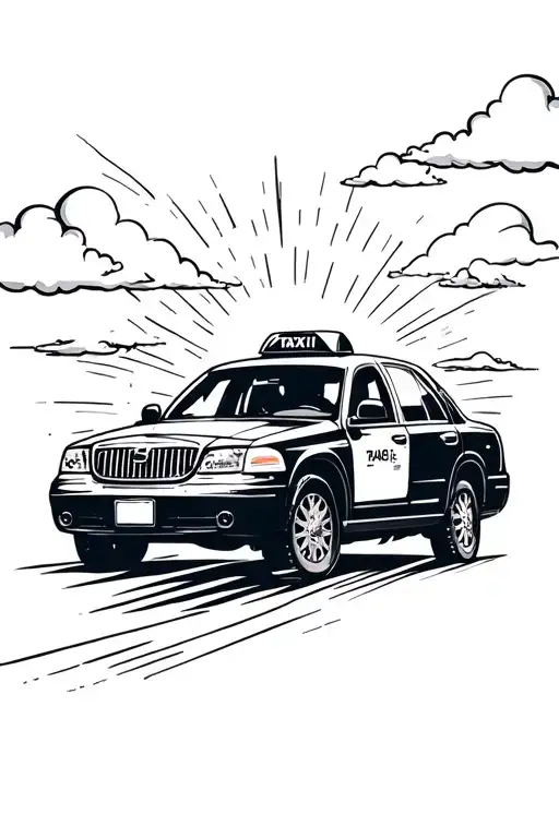 A taxi towards the sky with clouds and sun tattoo design idea
