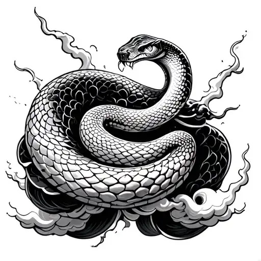 black and white snake coming out of clouds tattoo tattoo design idea