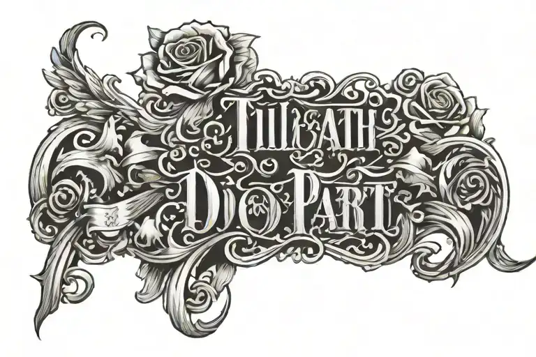 till death do us part in gothic letters with 2-4-2019 under it in Roman numbers tattoo design idea