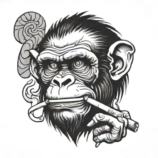 angry monkey smoking cigarette tattoo design idea