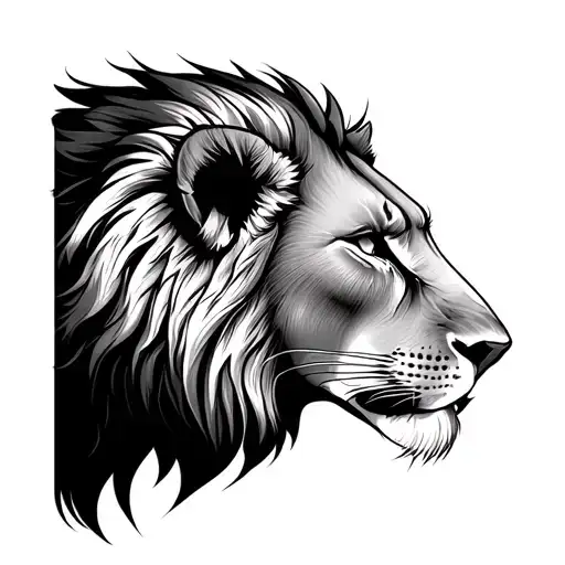 female lion head , fine line ,looking left tattoo design idea