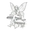 pretty fairy sitting on a mushroom tattoo design idea
