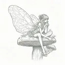 pretty fairy sitting on a mushroom tattoo design idea