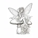 pretty fairy sitting on a mushroom tattoo design idea