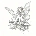 pretty fairy sitting on a mushroom tattoo design idea