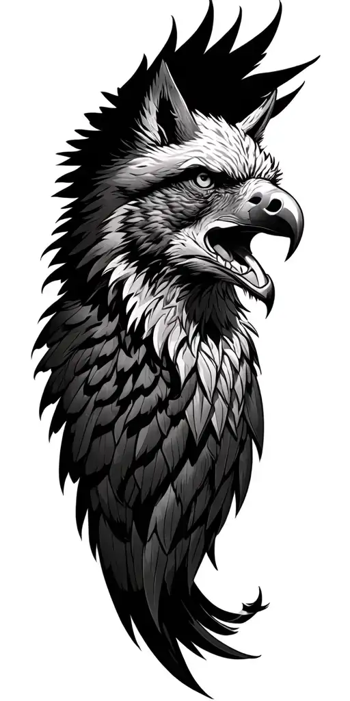 viking head eagle and wolf tattoo design idea