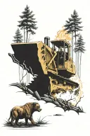 dozer, fire, forest landscape tattoo design idea