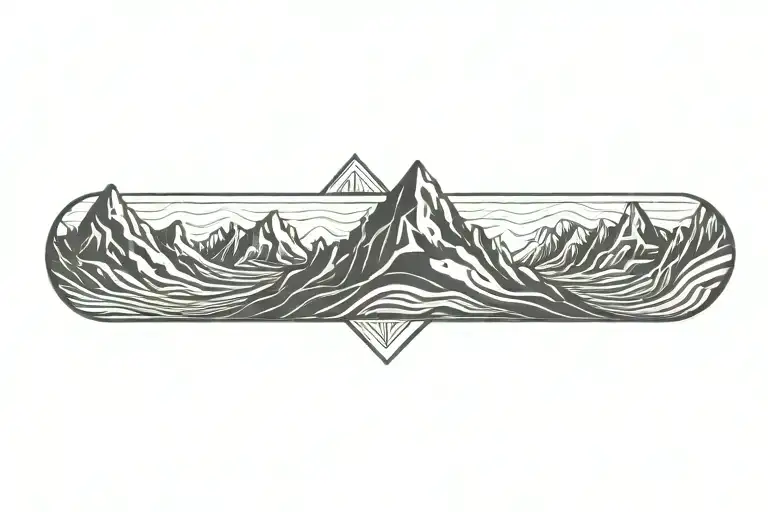 Mountains turning into waves with body builder logo tattoo design idea