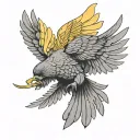 black cockatoo with yellow wings flying tattoo design idea