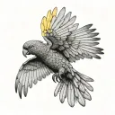 black cockatoo with yellow wings flying tattoo design idea