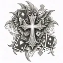 crosses with angle wings and dice with playing card tattoo design idea