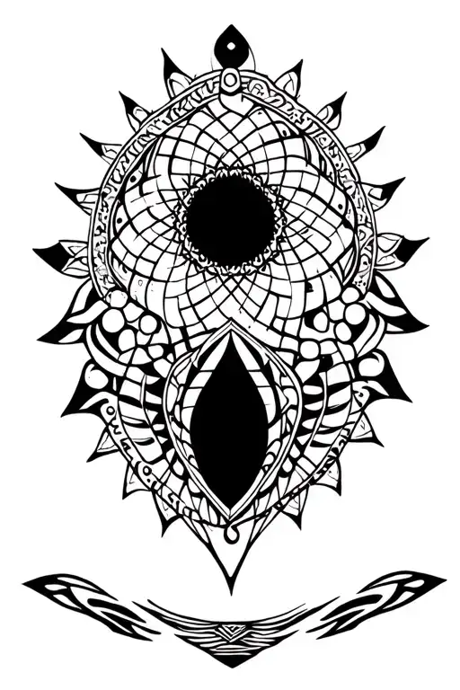 spiral mandala with sacred geometry and psychedelic details for forearm tattoo design idea