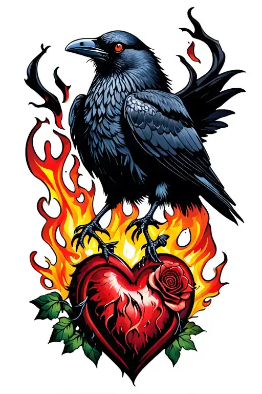 crow rose and firey heart celtic tattoo design idea