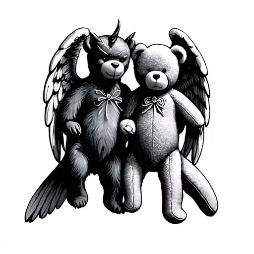 simple Matching Angel and devil teddy bear forearm tattoos  tattoo design idea
