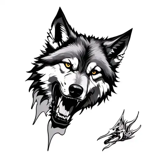 wolf bites hand tattoo design idea
