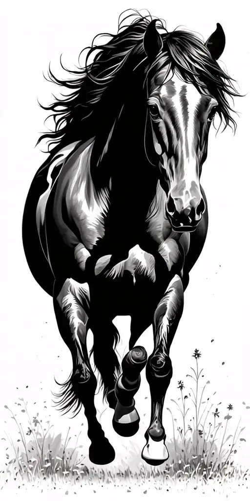 horse galloping through a field tattoo design idea