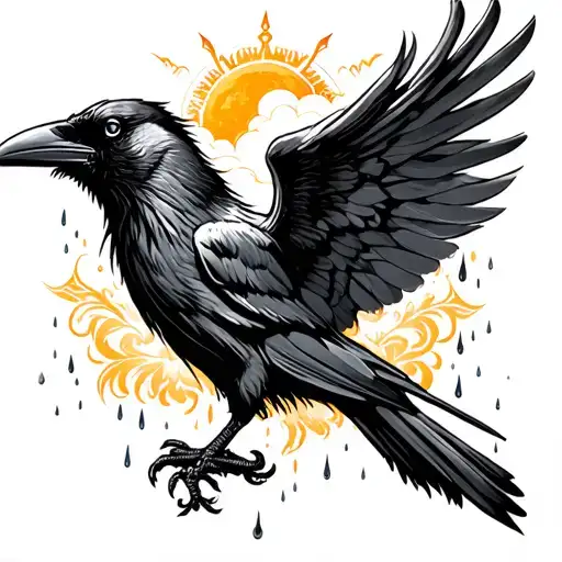 raven, sun, rain cloud, king chess peice tattoo design idea