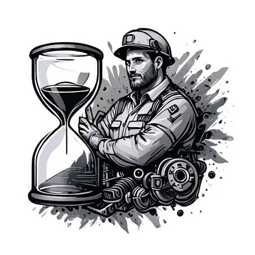 HVAC technician, scattered engine part hourglass made tattoo design idea