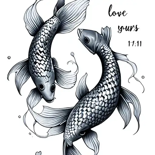 2 small koi fish 11:11 love yours written tattoo design idea