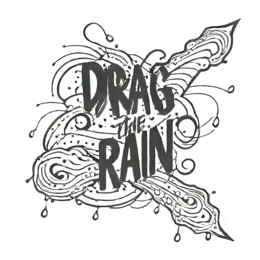 Rain with quote "drag me the rain" written in italic tattoo design idea