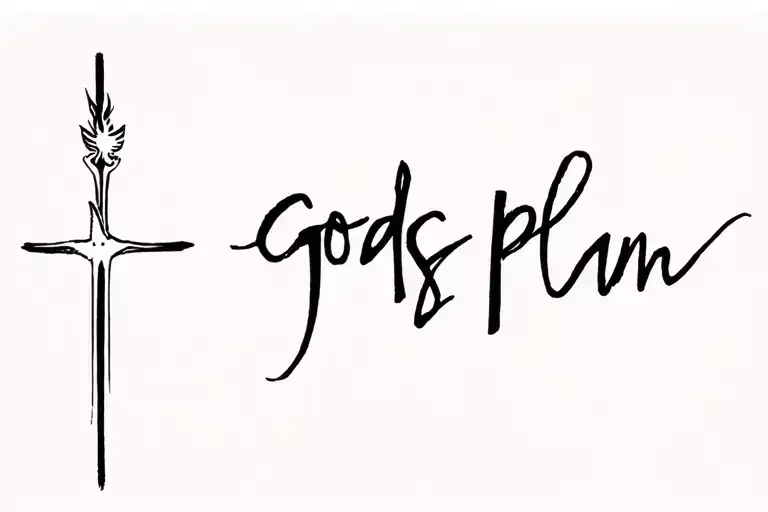 cross saying gods plan and has a dove tattoo design idea