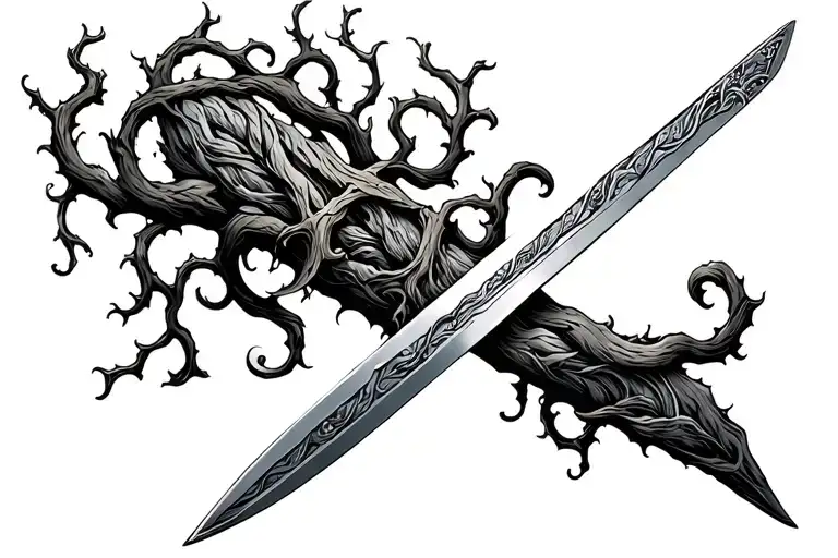 sword wrapped with vines growing tattoo design idea