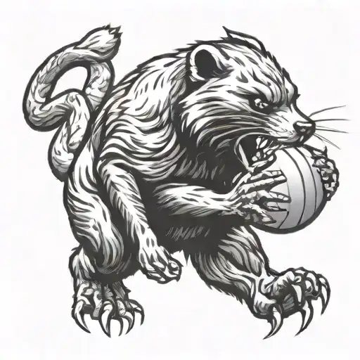 bearcat biting basketball tattoo design idea