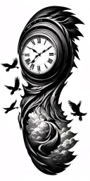 clock at 11:17 and 3 birds flying in the sky tattoo design idea