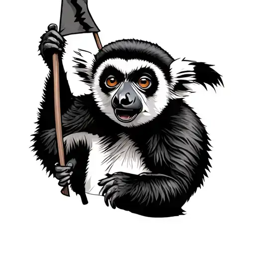 lemur holding a flag waving tattoo design idea