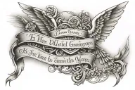 simple quote "for he will send his angels to watch over you wherever you go psalm 91:11" with small cross and angel wing tattoo design idea