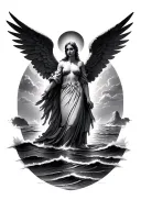 sunrise with an angels halonover the ocean tattoo design idea