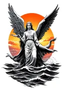 sunrise with an angels halonover the ocean tattoo design idea