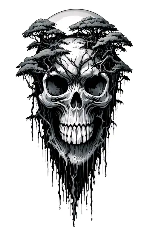 swamp trees small skulls in tree growing tattoo design idea