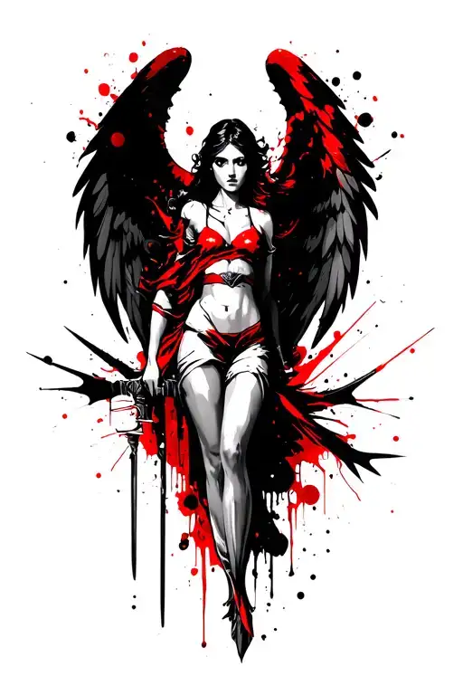 sexy angel holding a sword tattoo design idea