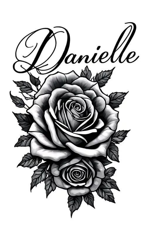 Danielle name with roses tattoo design idea