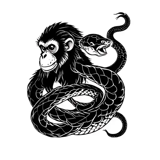 Chinese zodiac monkey and snake tattoo tattoo design idea