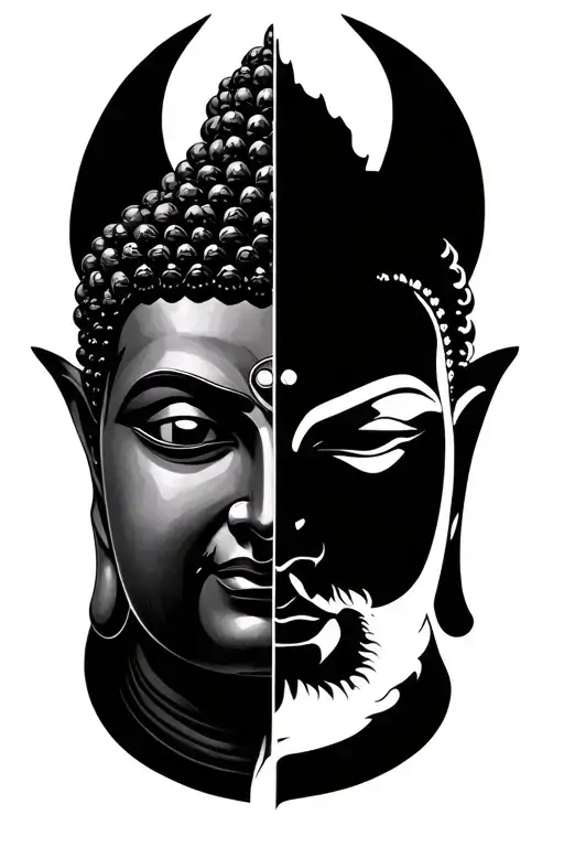 Half Buddha Half Demon tattoo design idea