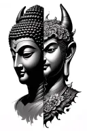 Half Buddha Half Demon tattoo design idea