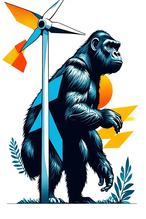 Gorilla and wind turbine tattoo design idea