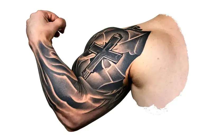 cross tattoo  inner bicep tattoo design idea