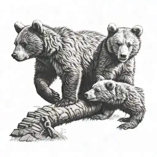 three bear cubs playing tattoo design idea
