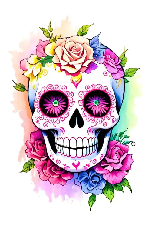 smile now cry later sexy sugar skull surrounded tattoo design idea