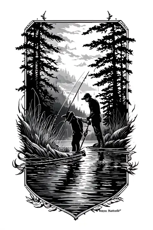 fishing scene tattoo design idea