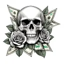 skull , roses , money , risk taker , benz tattoo design idea