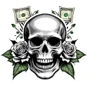 skull , roses , money , risk taker , benz tattoo design idea