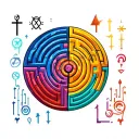 Front: Two large, colorful circle mazes—one with symbols of values (good side), one with symbols of vices (bad side). In tattoo design idea