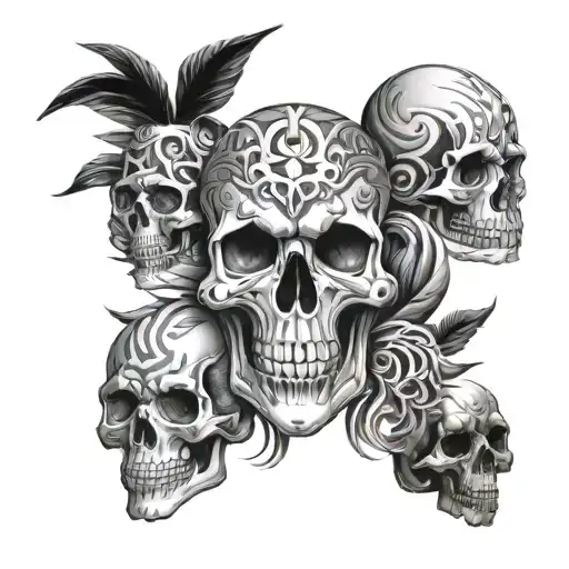 Skulls and tribals for hand tattoo design idea