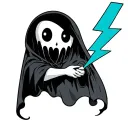 small cute ghost with a lightning bolt in its hands holding tattoo design idea