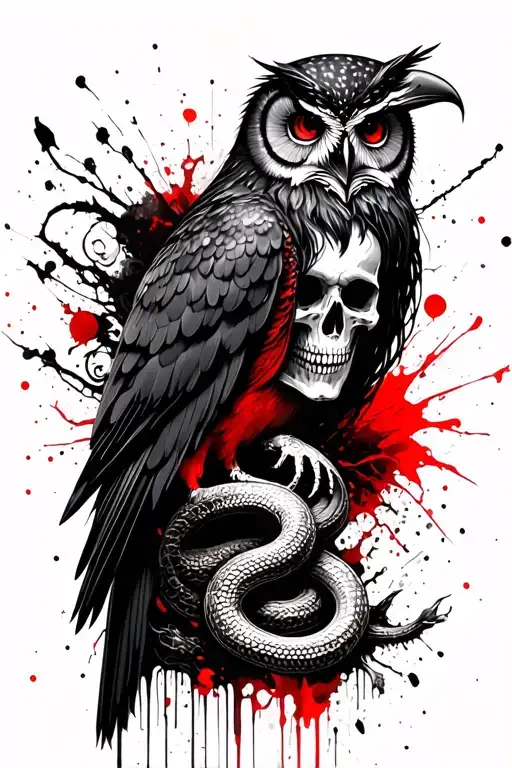 Lilith Madusa Athena owls skulls snakes crow tattoo design idea