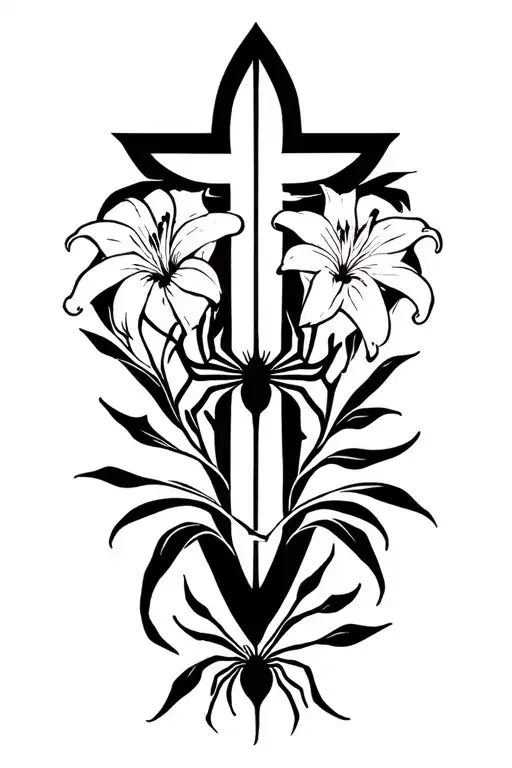 spiderlily behind cross tattoo tattoo design idea